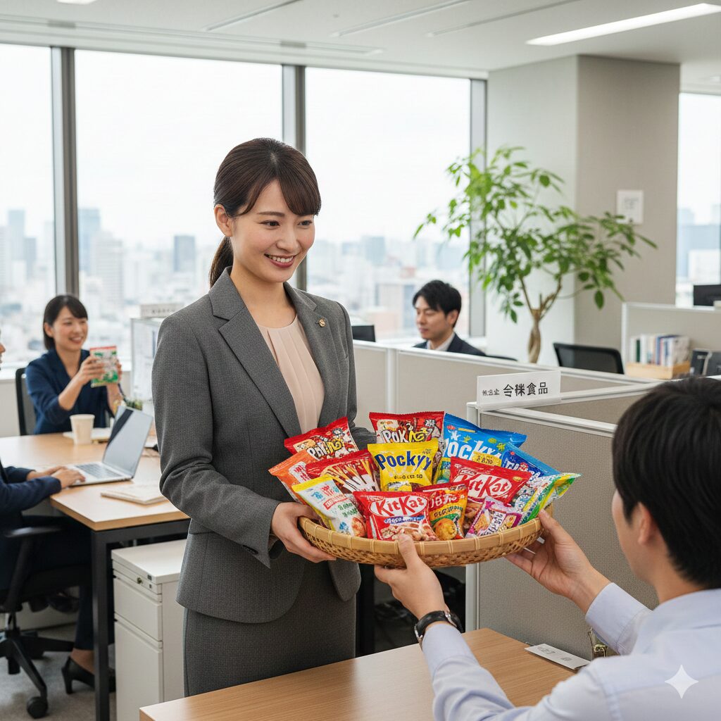 会社でお菓子を配っているイメージ画像