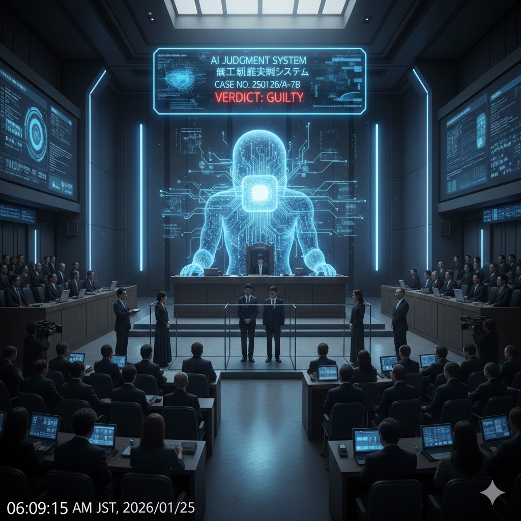AIの裁判官が判決を下すイメージ画像