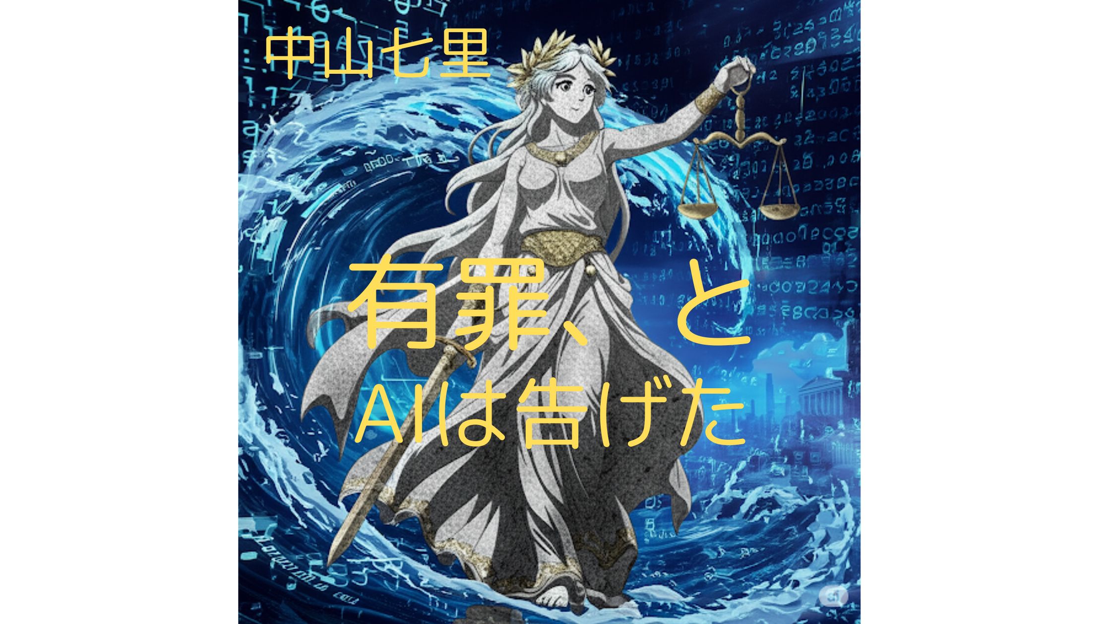 「『有罪、とAIは告げた』のテーマを象徴する裁判と人工知能の対立」