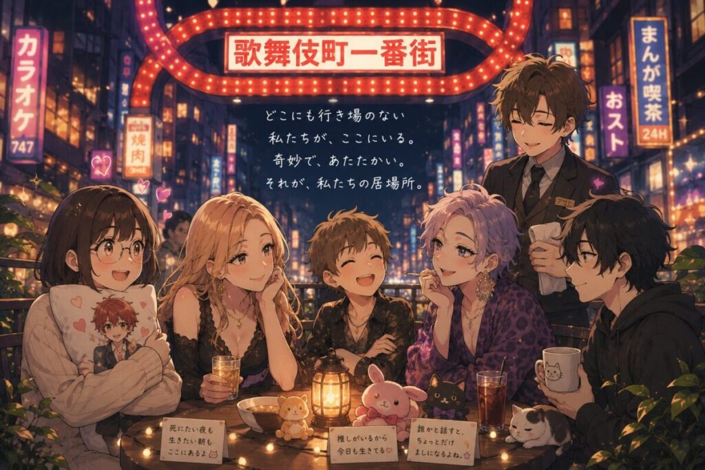 歌舞伎町という街で、どこにも行き場のない人々が奇妙で温かな人間関係を育んでいるイメージ画像