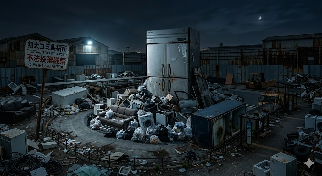 ゴミ捨て場に放置された冷蔵庫のイメージ画像