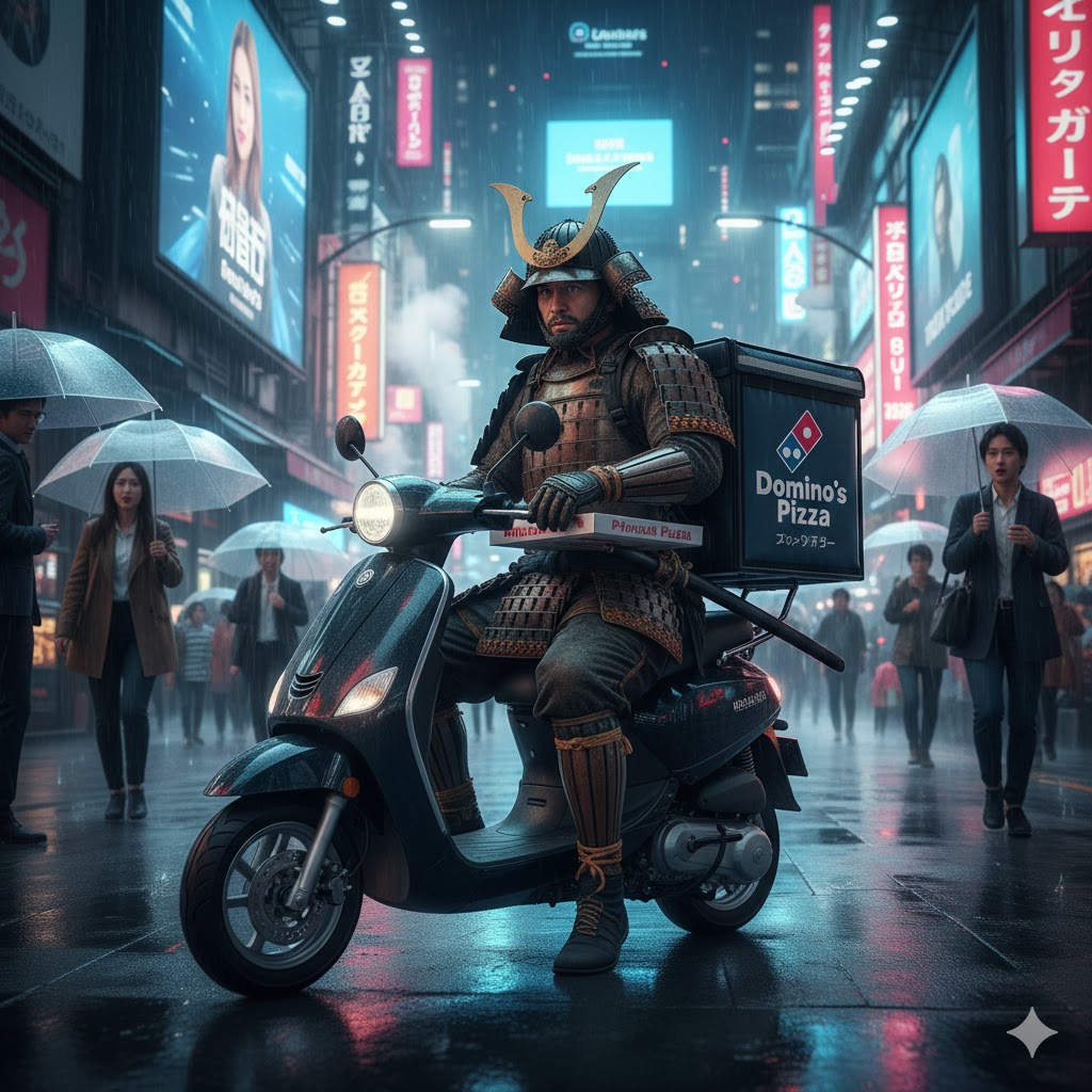 侍にピザを持ってきてもらえるサービスのイメージ画像