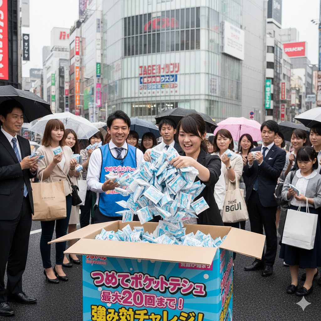 ティシュをもらってもらう工夫をしているイメージ画像