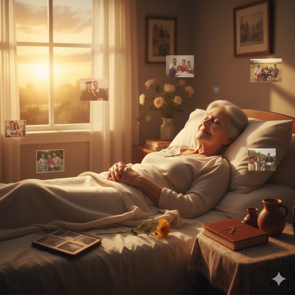 体が動かなくなっても、思い出に包まれて幸せなイメージ画像