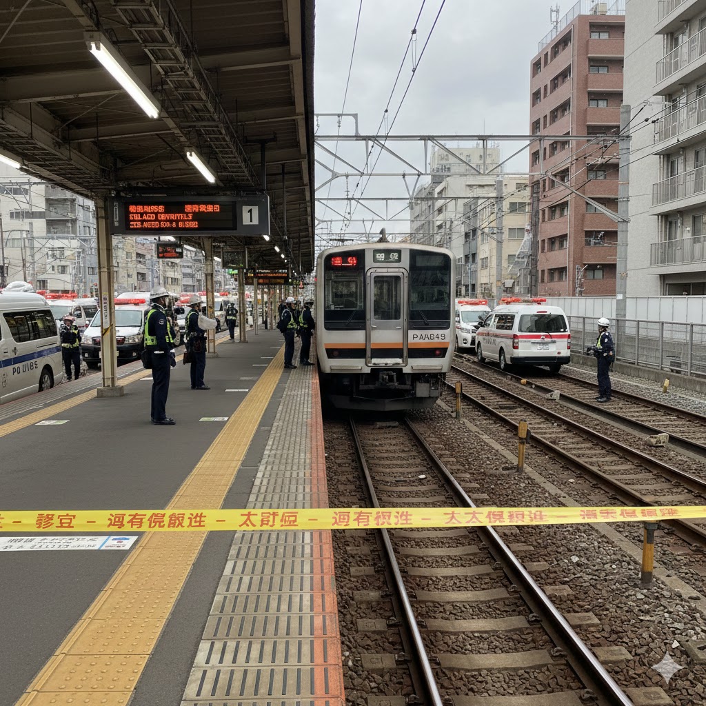 駅のホームで事件が起きたイメージ画像
