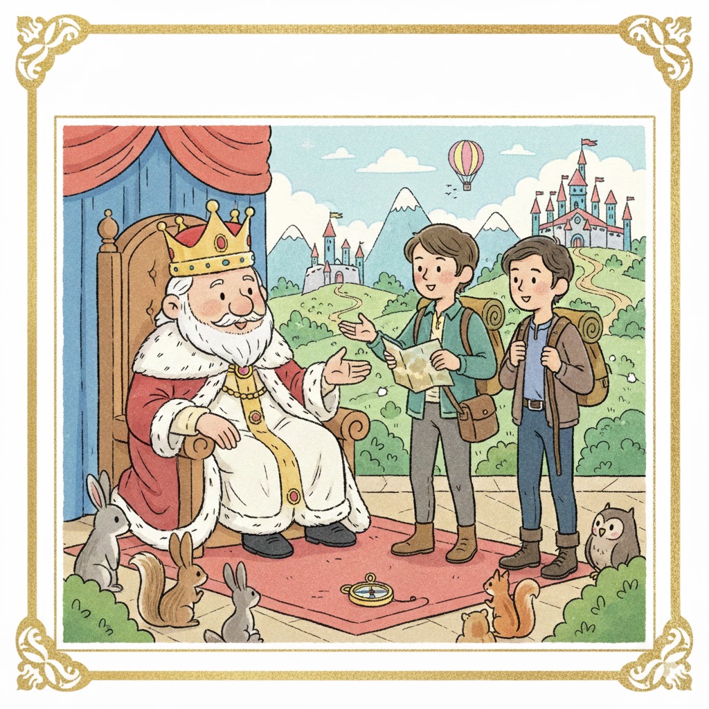 王様に本の話をしているイメージ画像