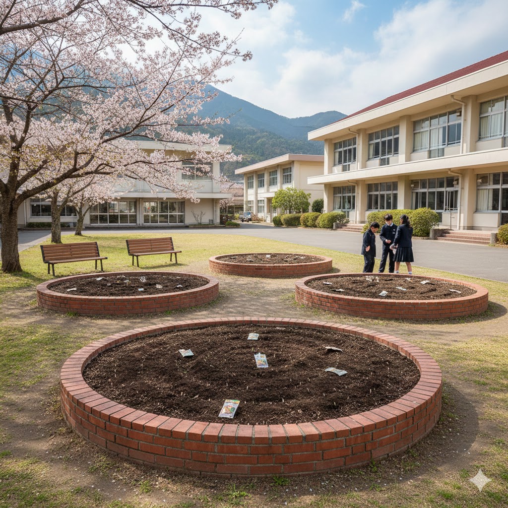 中学校の中庭の花壇のイメージ画像