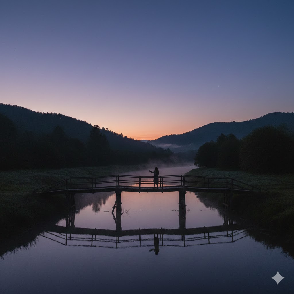 夜明け前の川で大切な人に会えたイメージ画像