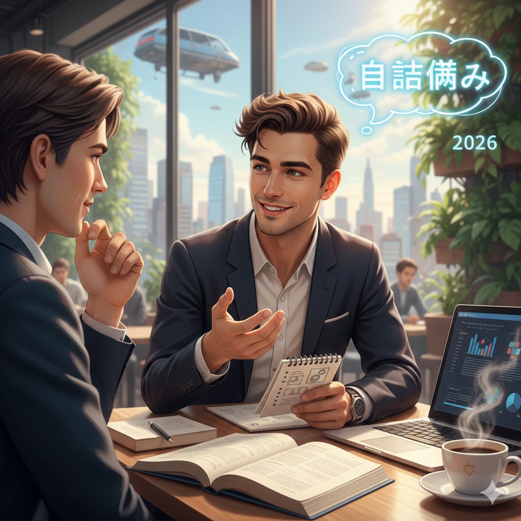 人見知りの人が質問力を身につけて自身満々で対話しているイメージ画像