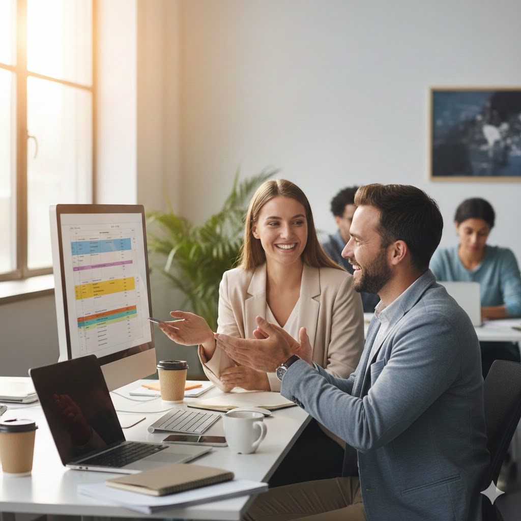 褒め合いながら仕事しているイメージ画像