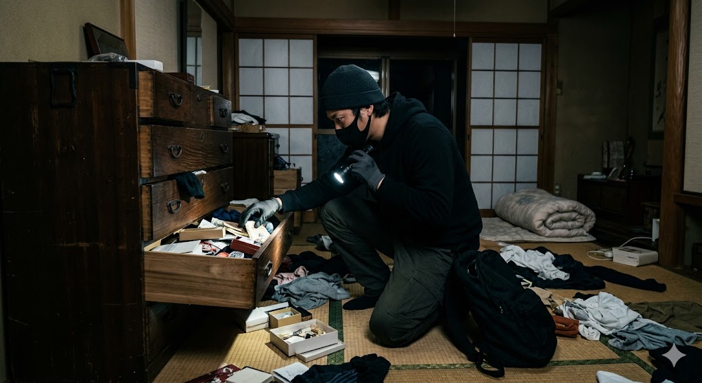 空き巣で金目の物を物色しているイメージ画像