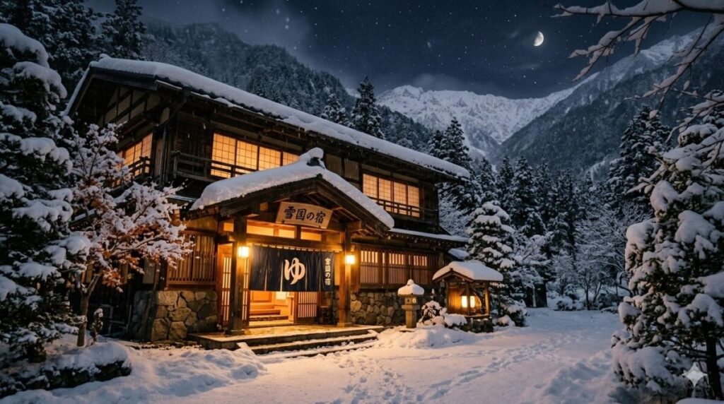 山奥にある冬の旅館のイメージ画像