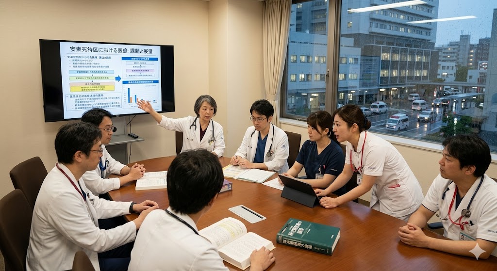 安楽死が妥当かカンファレンスしているイメージ画像