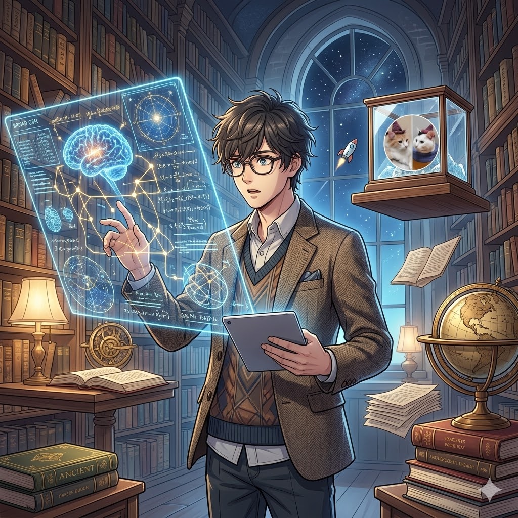 「知の巨人」学ぶのが好きな男の人のイメージ画像