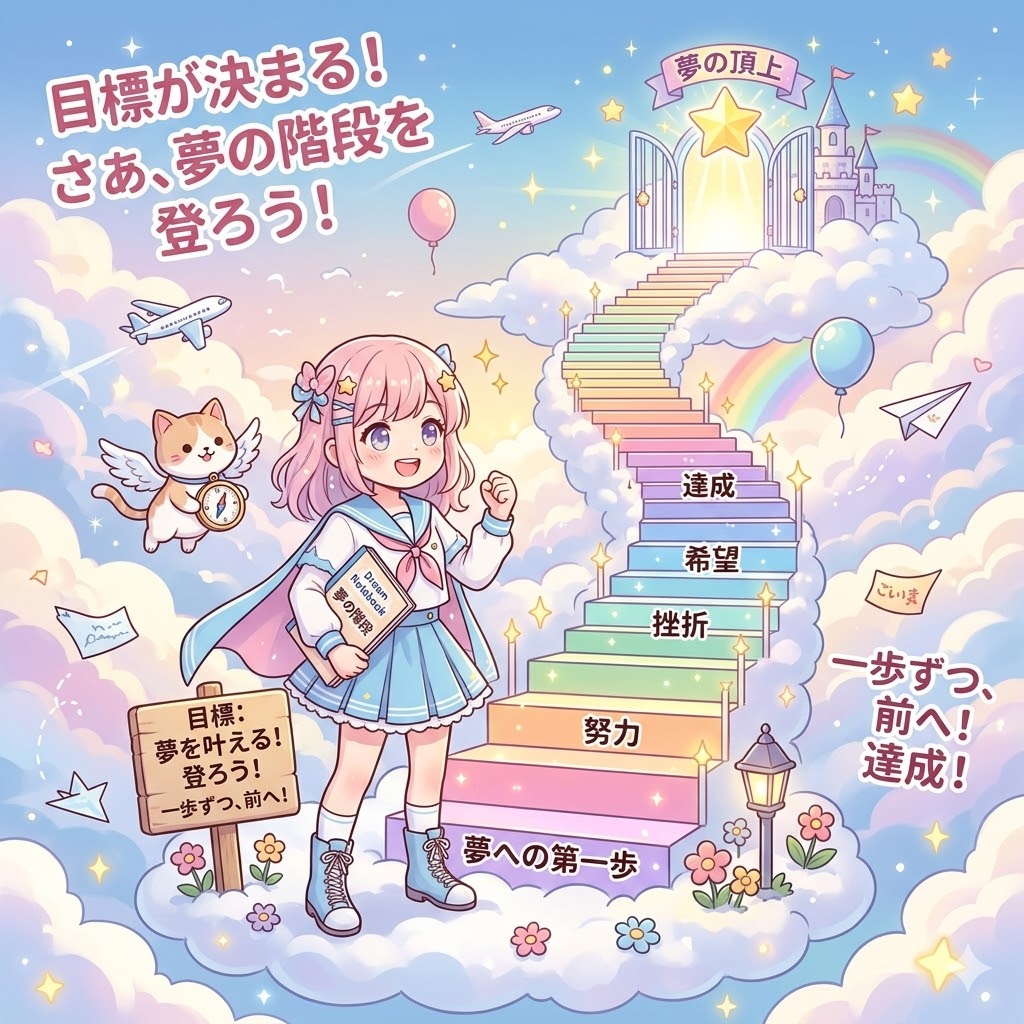 階段を目標を決めて登ろうとしているイメージ画像