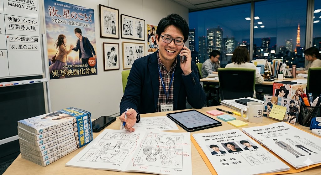 映画化と漫画の完結に追われている編集者のイメージ画像