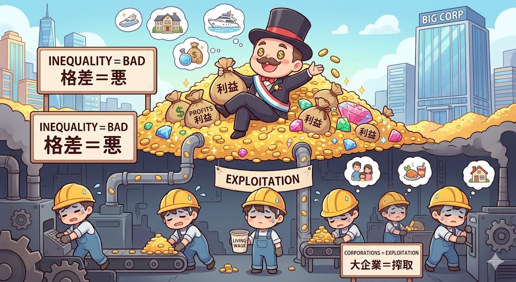 「格差＝悪」「大企業＝搾取」というイメージ画像