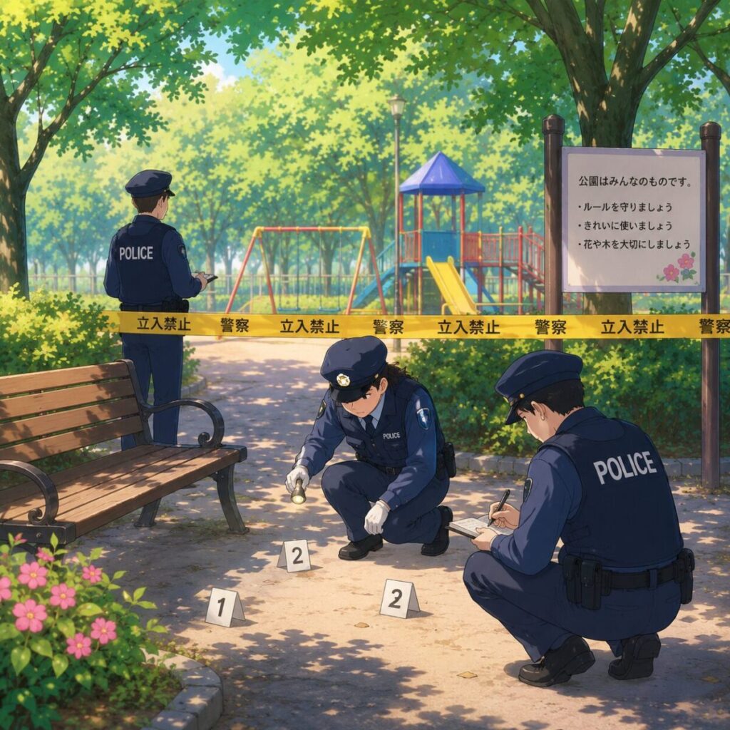 公園でひとりのホームレス女性が遺体となって発見されたイメージ画像