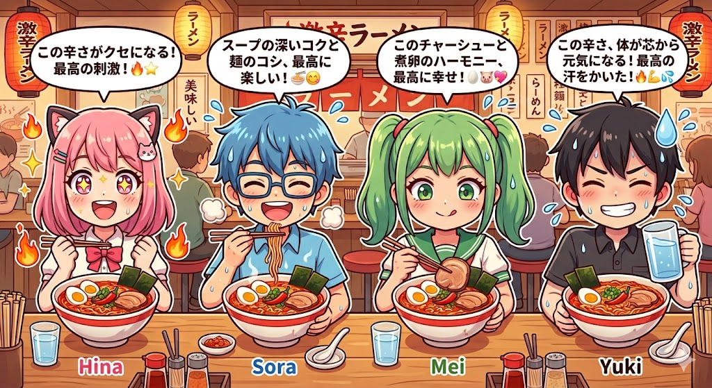 同じ食べ物を食べても人によって感じ方がそれぞれをイメージした画像