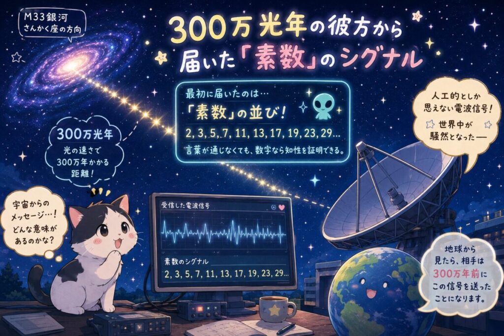 300万光年の彼方から届いた「素数」のシグナルのイメージ画像