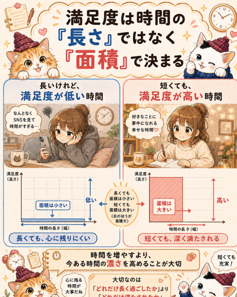 満足度は時間の「長さ」ではなく「面積」で決まるイメージ画像