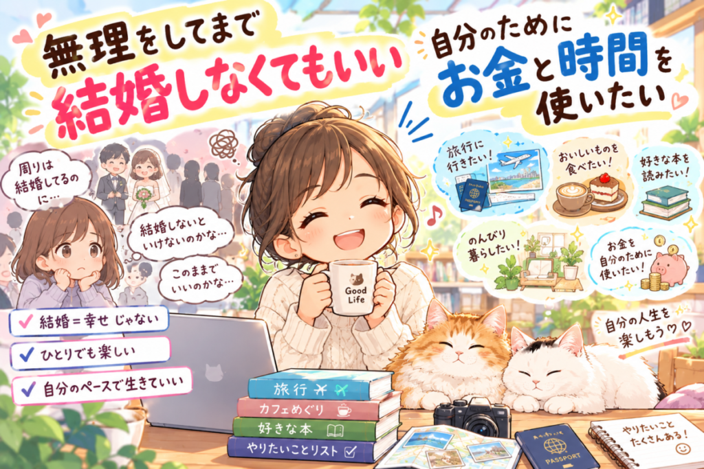 「無理をしてまで結婚しなくてもいい」「自分のためにお金と時間を使いたい」イメージ画像